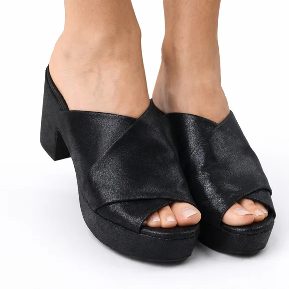 CHOCOLAT BLU CrissCross Platform Sandal Slide Black Shimmer NWOT Unworn 10 - Picture 2 of 14